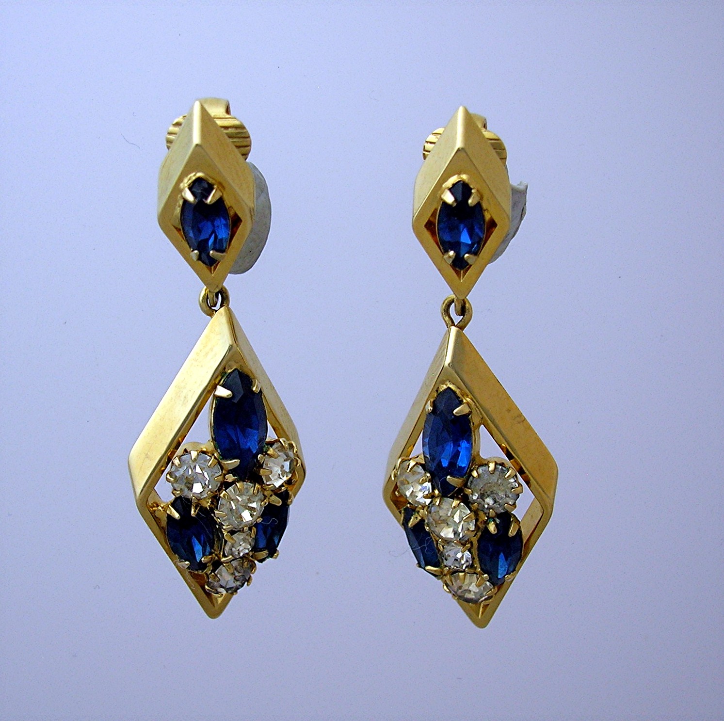 SCRAGER Sazpphire and Crystal Gold Clip Earrings..