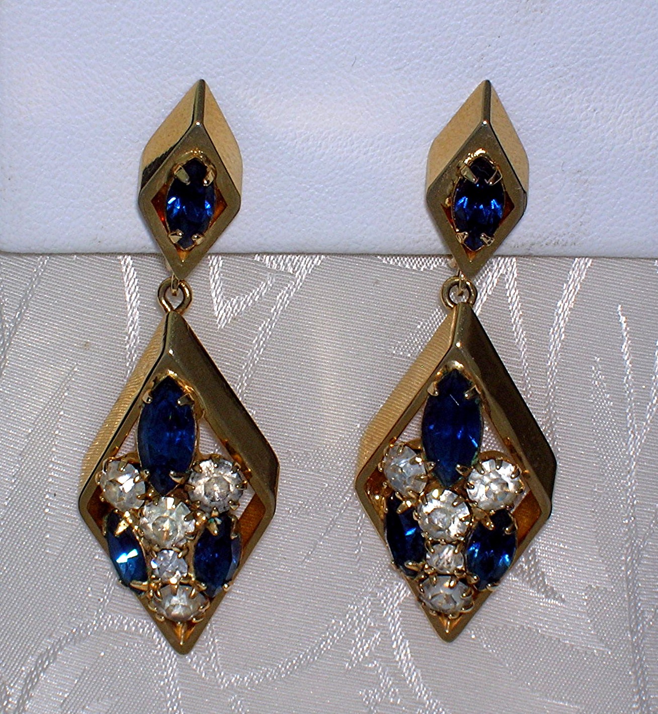 SCRAGER Sazpphire and Crystal Gold Clip Earrings..