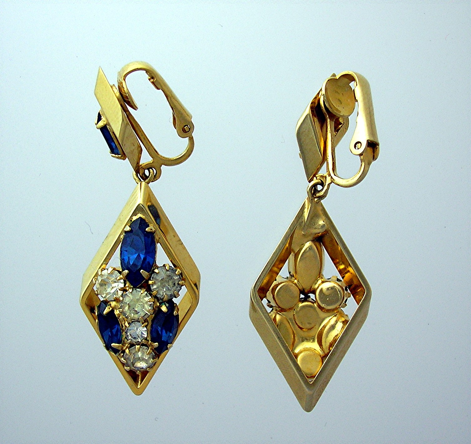 SCRAGER Sazpphire and Crystal Gold Clip Earrings..