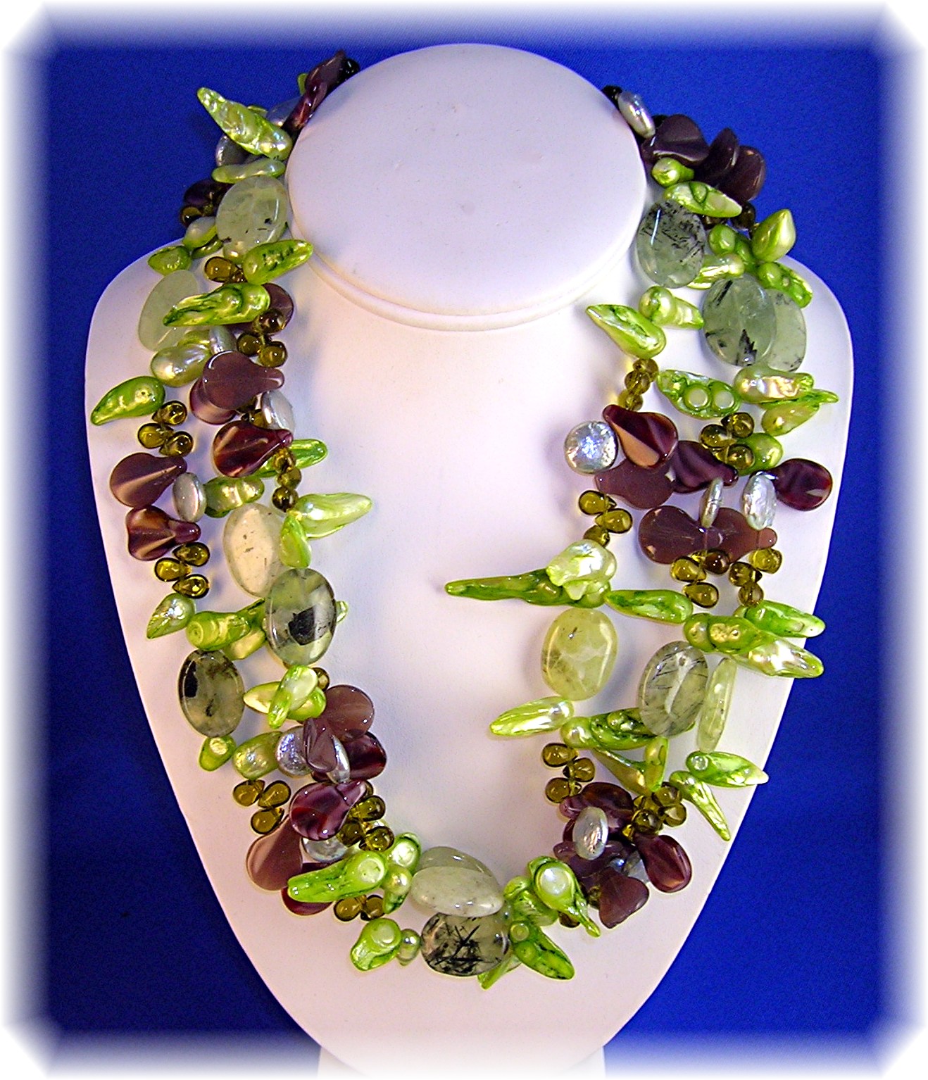 Freshwater pearl Adventurine Peridot Agate Necklace