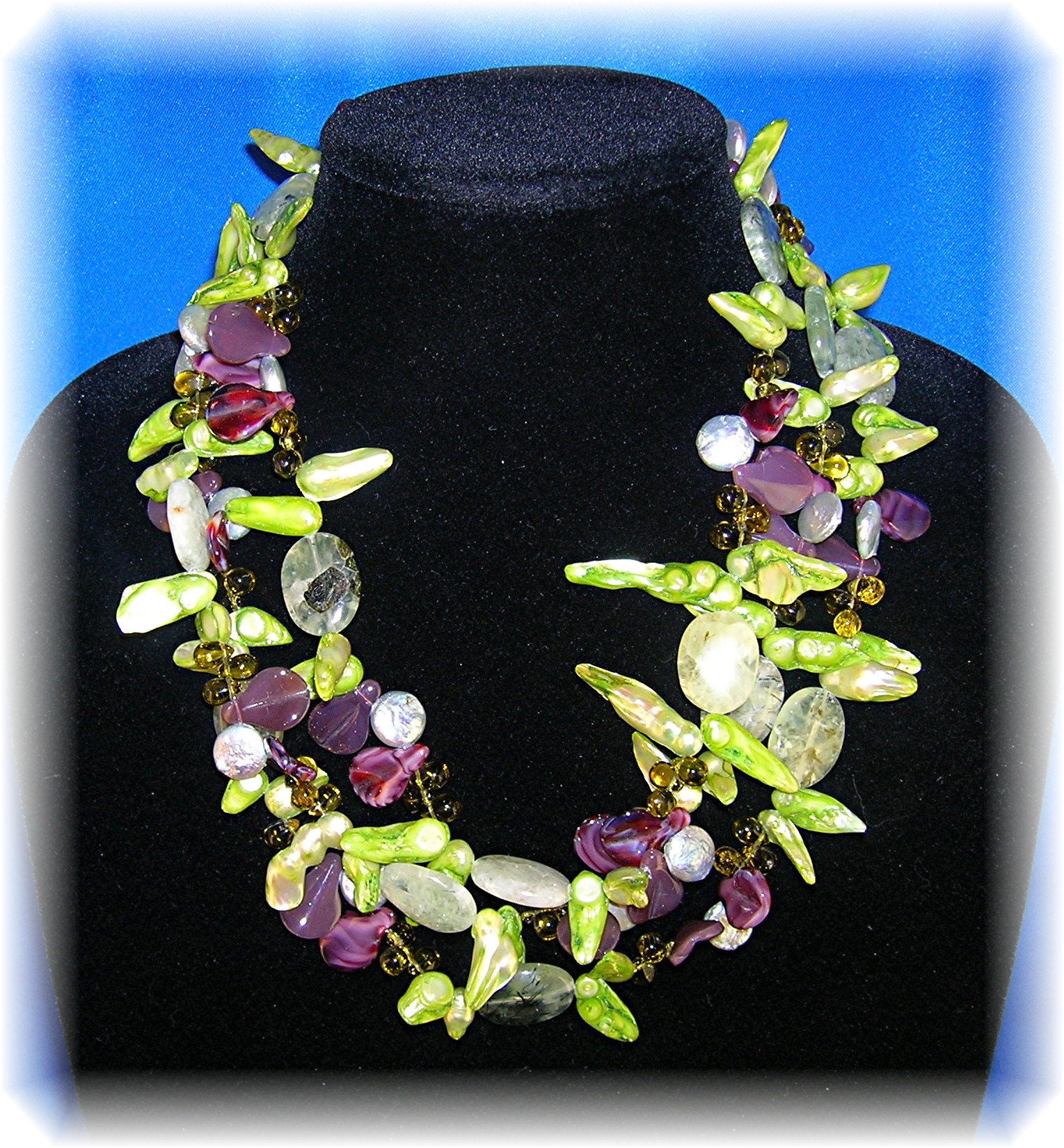 Freshwater pearl Adventurine Peridot Agate Necklace