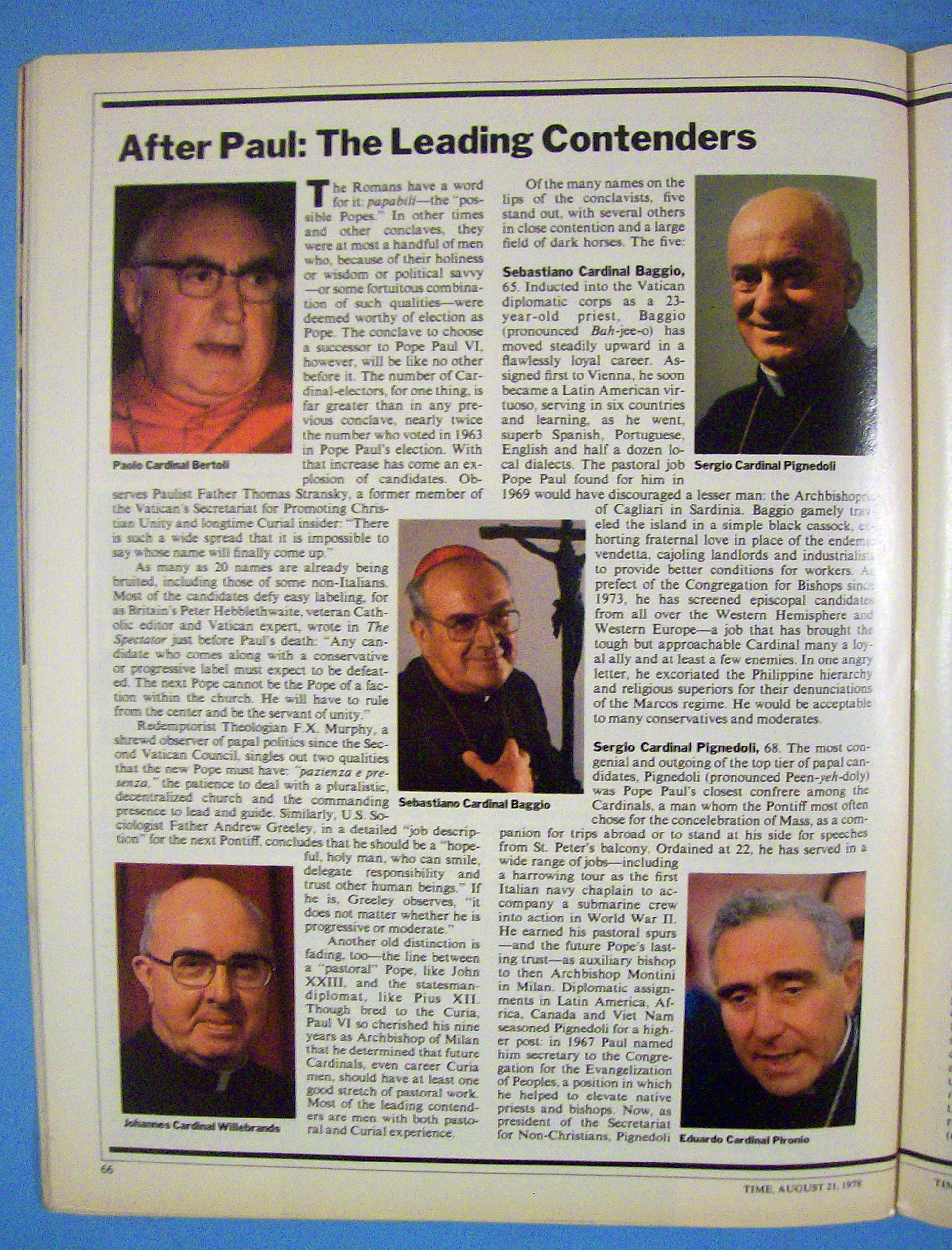 Time Magazine-August 21, 1978-In Search Of A Pope