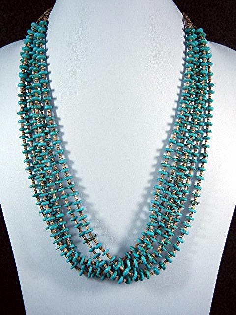 Native American Turquoise Heishi 6 Strands Necklace