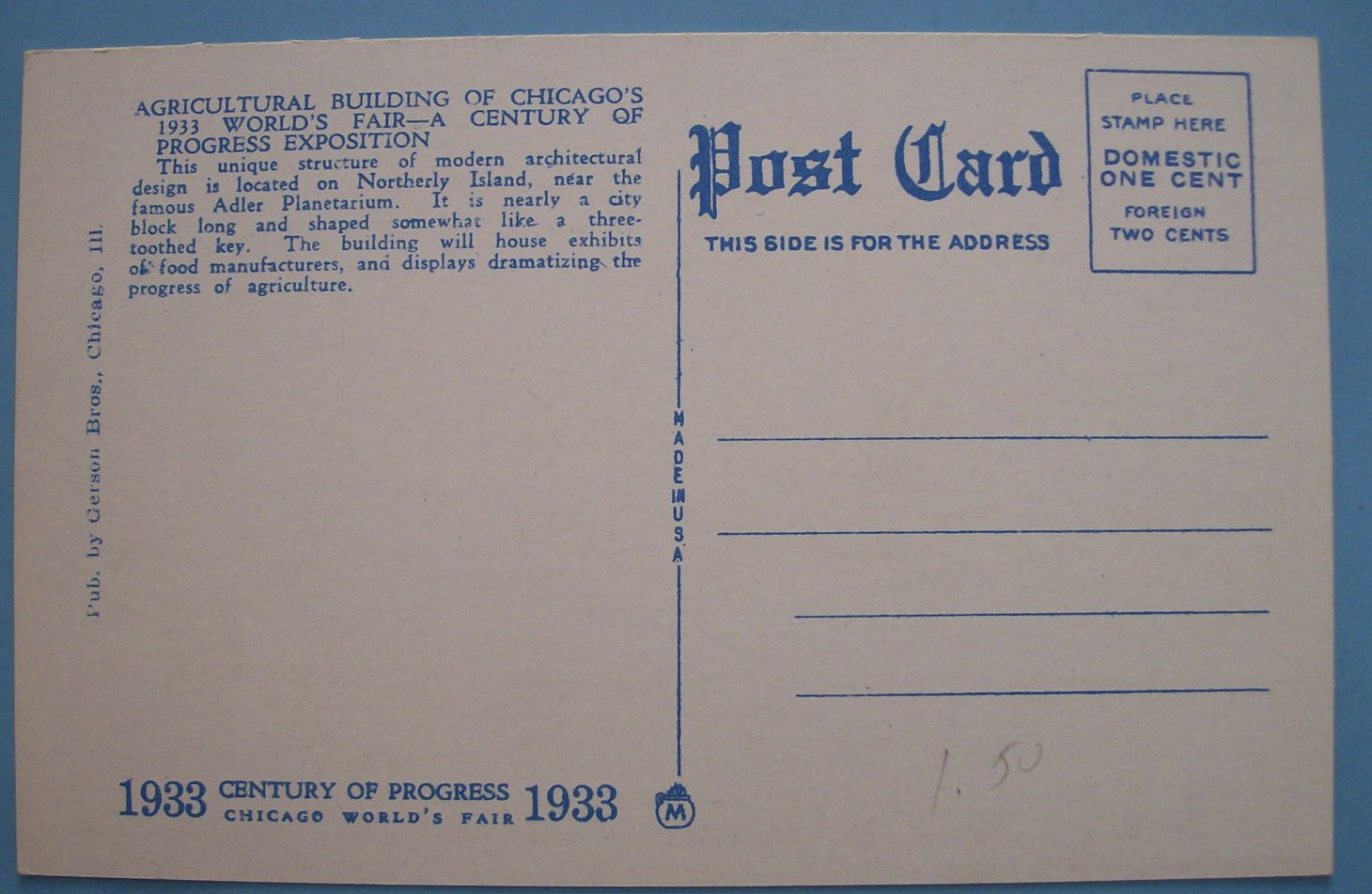 Postcard For Agricultural Building (Chicago World Fair)