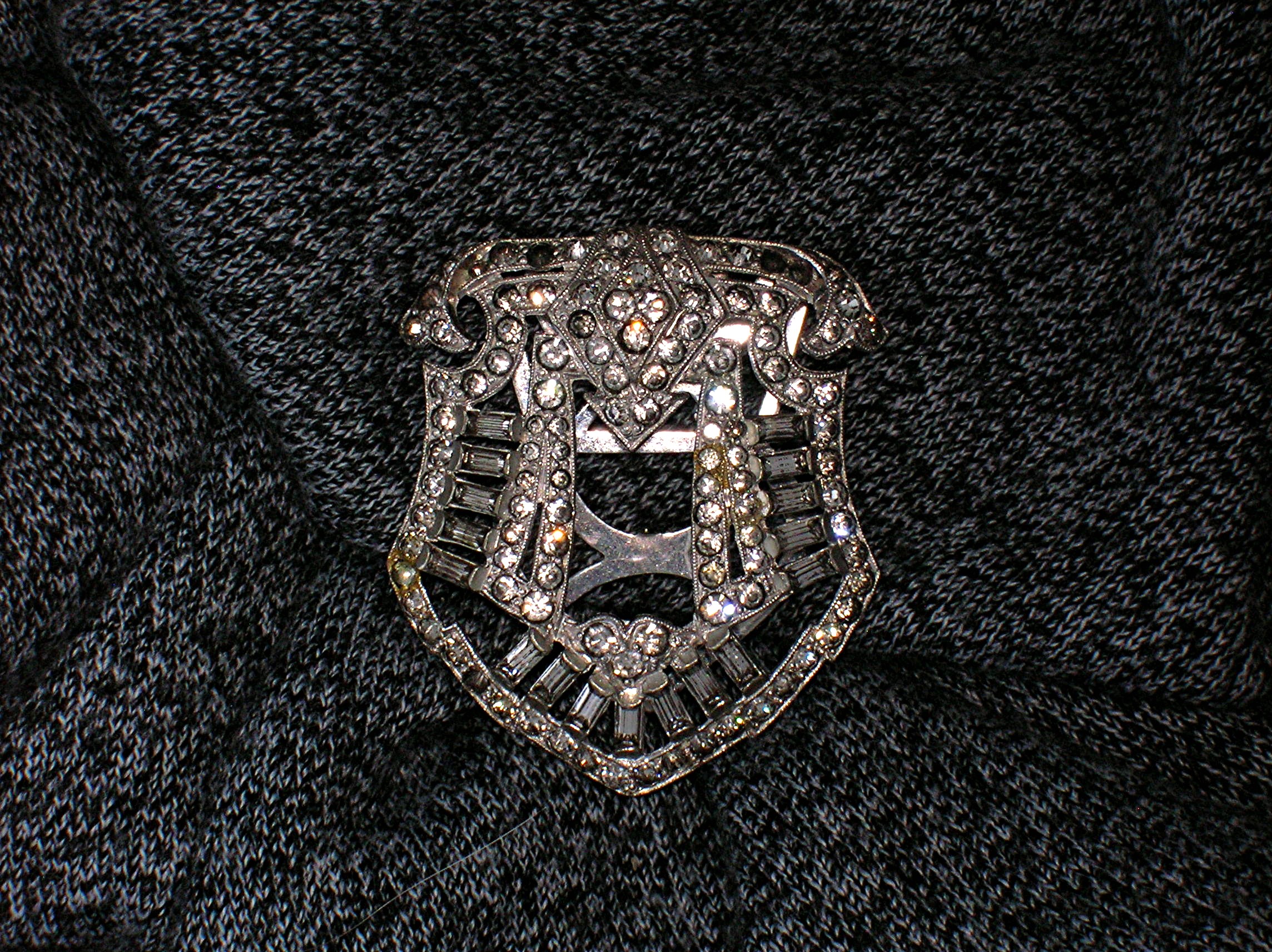 Dress Clip 50s Rhinestone Silvertone