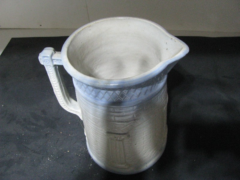Antique Stoneware Relief Pitcher with Column and Brick Pattern