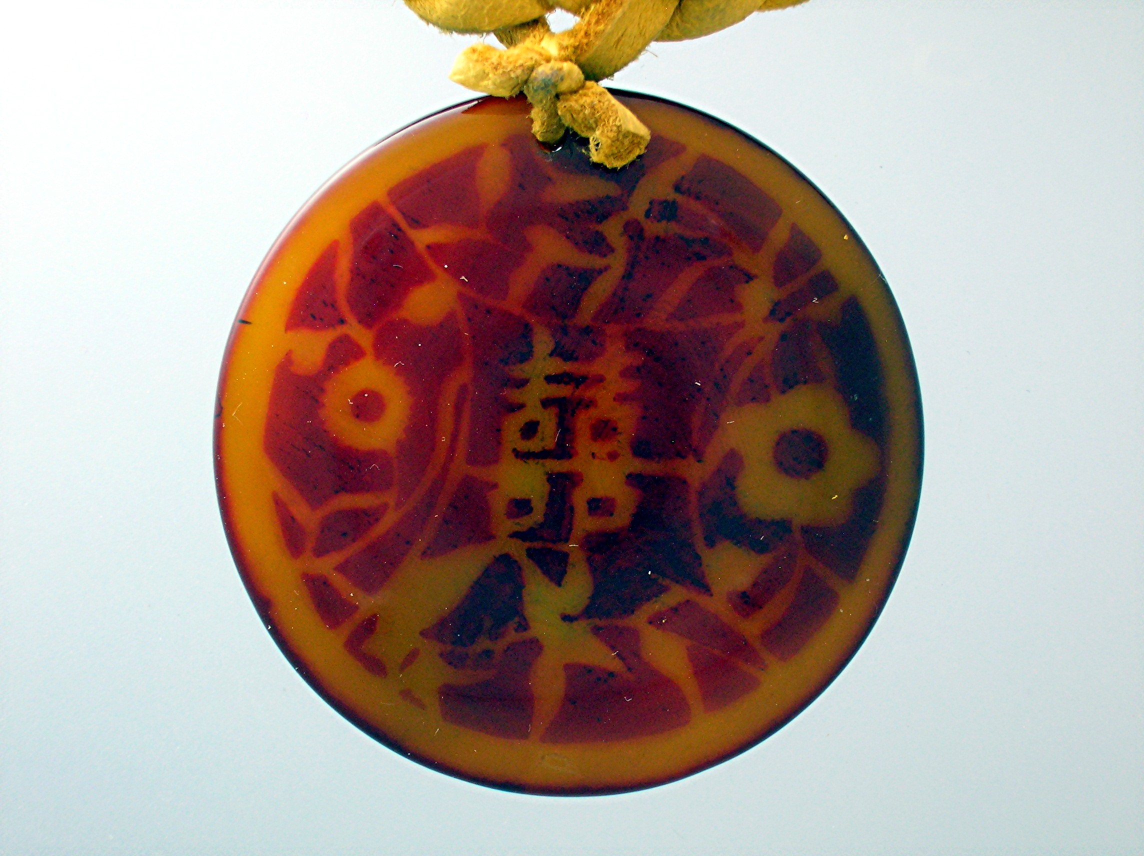 Tan Glass Oriental Pendant Leather Necklace
