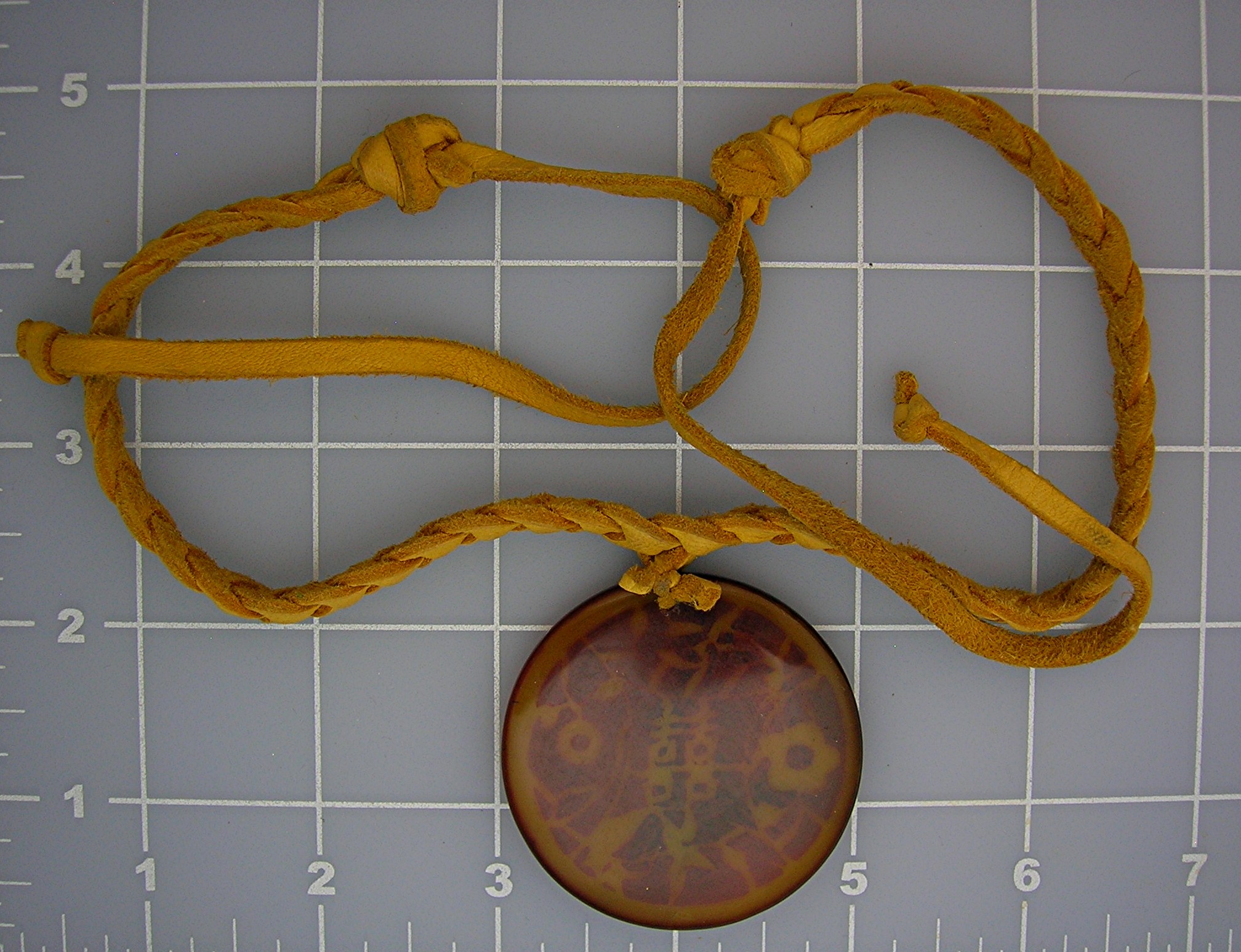 Tan Glass Oriental Pendant Leather Necklace