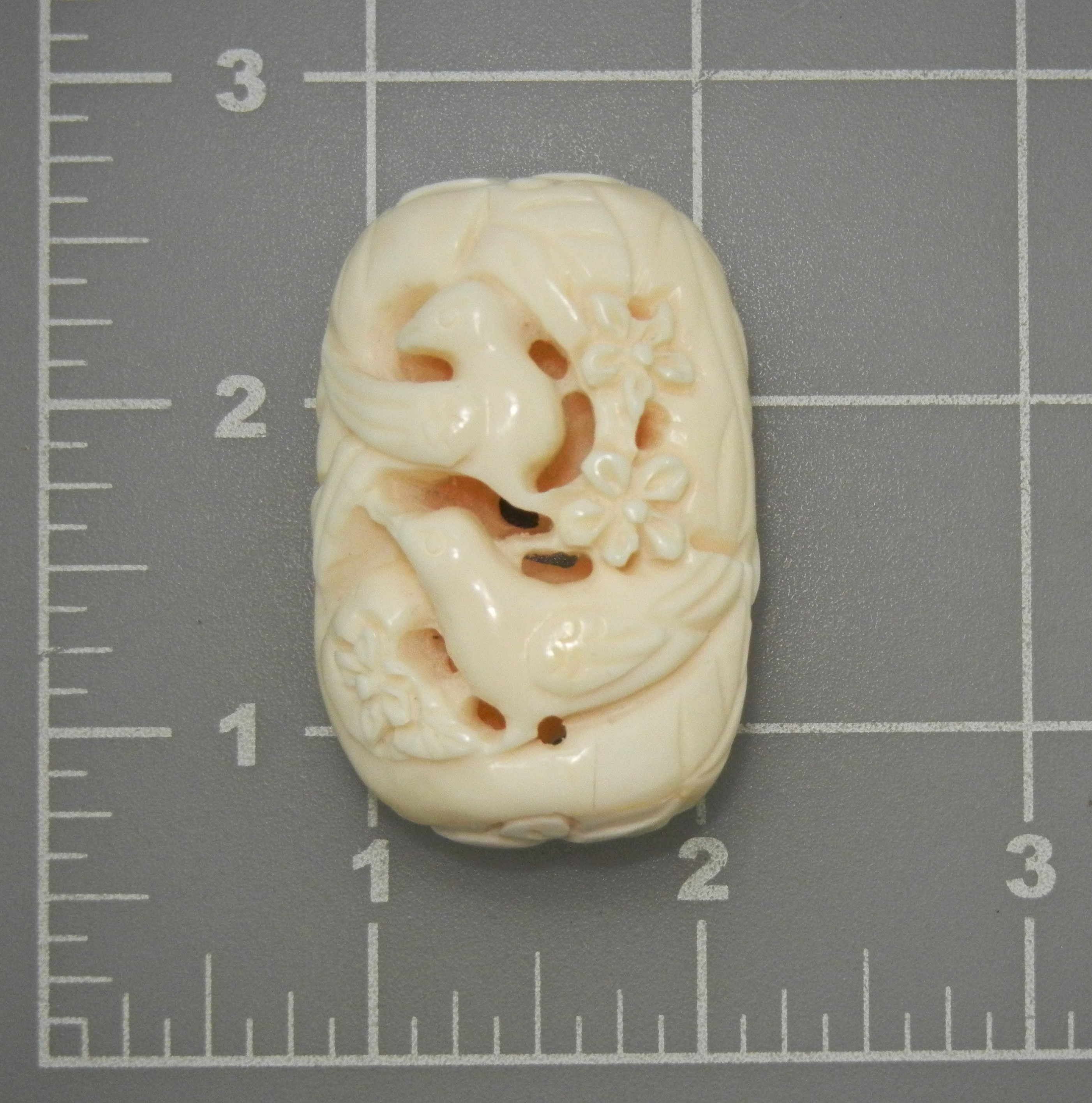 Bone Carved Bead Birds Flowers 2 Inches