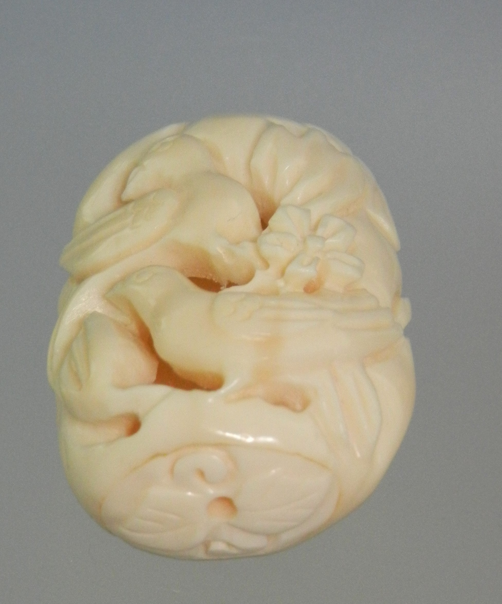 Bone Carved Bead Birds Flowers 2 Inches