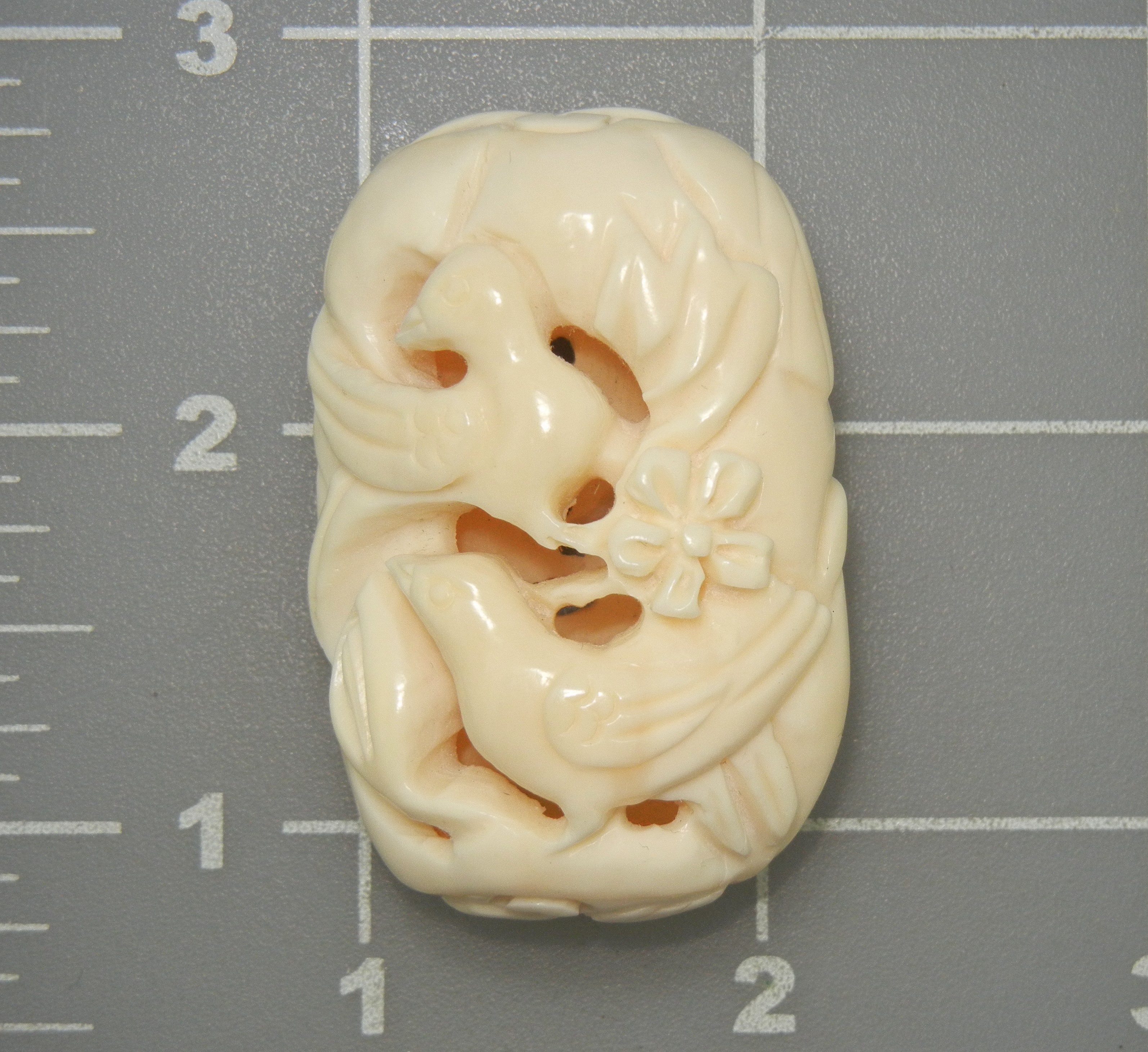 Bone Carved Bead Birds Flowers 2 Inches