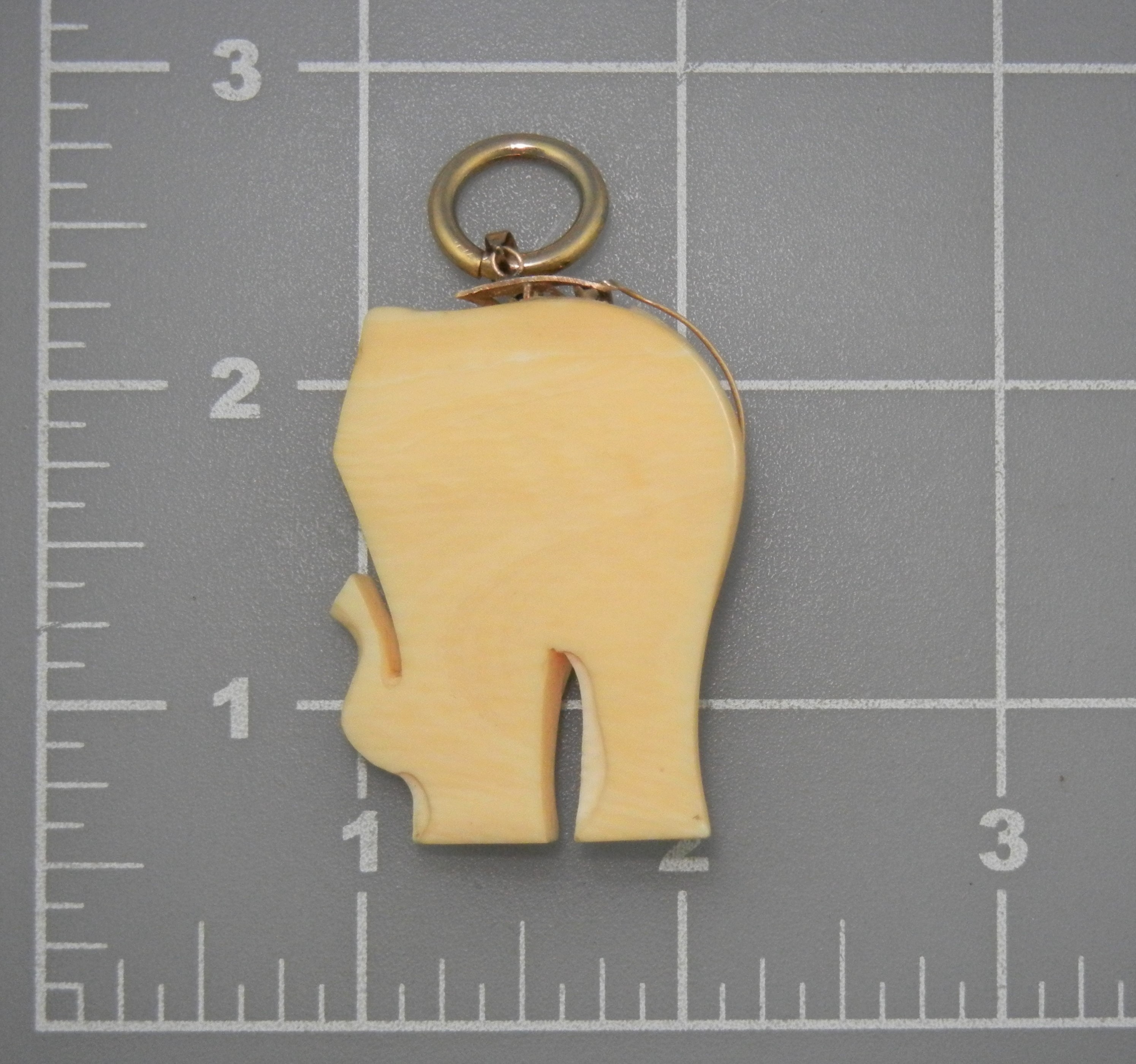 Bone Ivory 14K Gold Emerald Sapphire Elephant Pendant