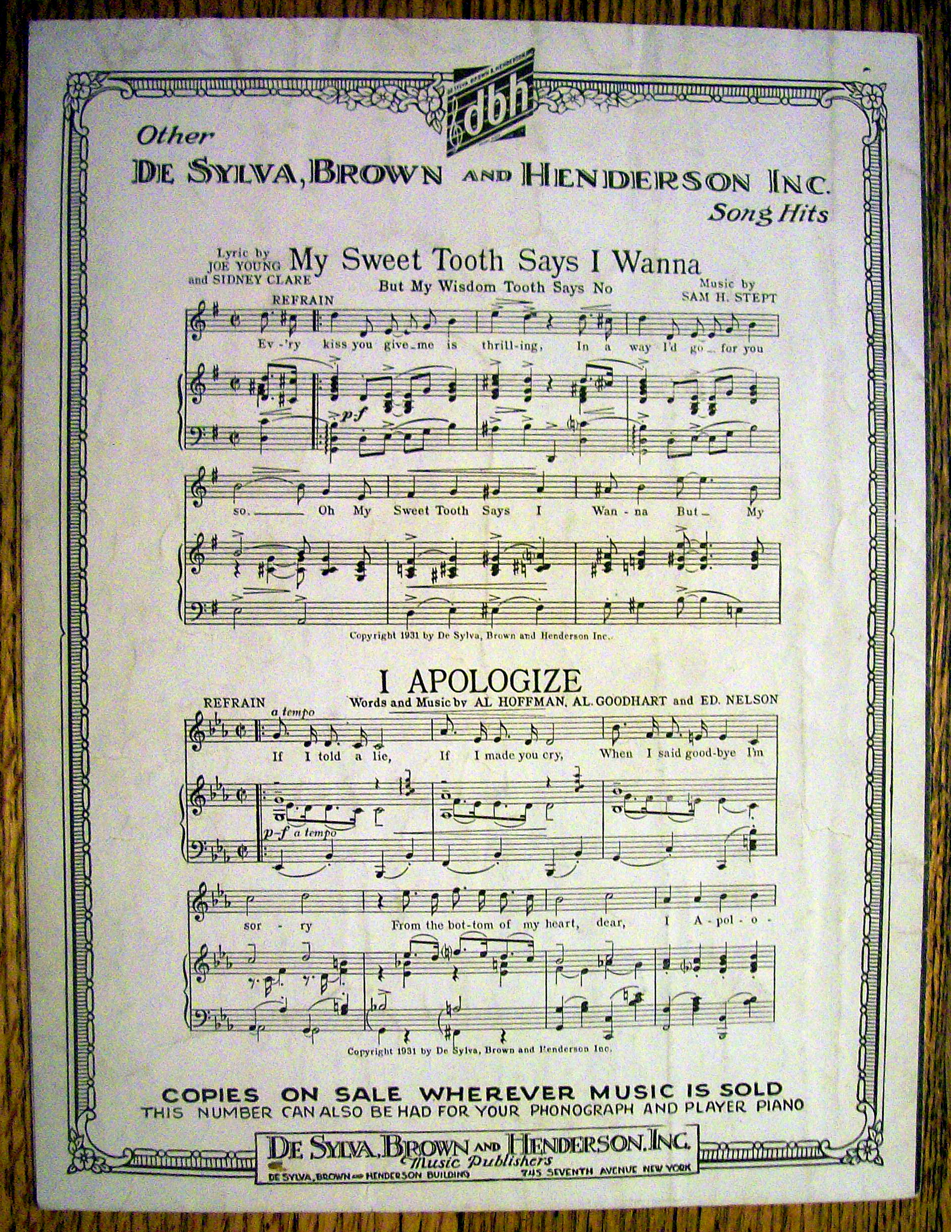 Sheet Music For 1931 Come To Me