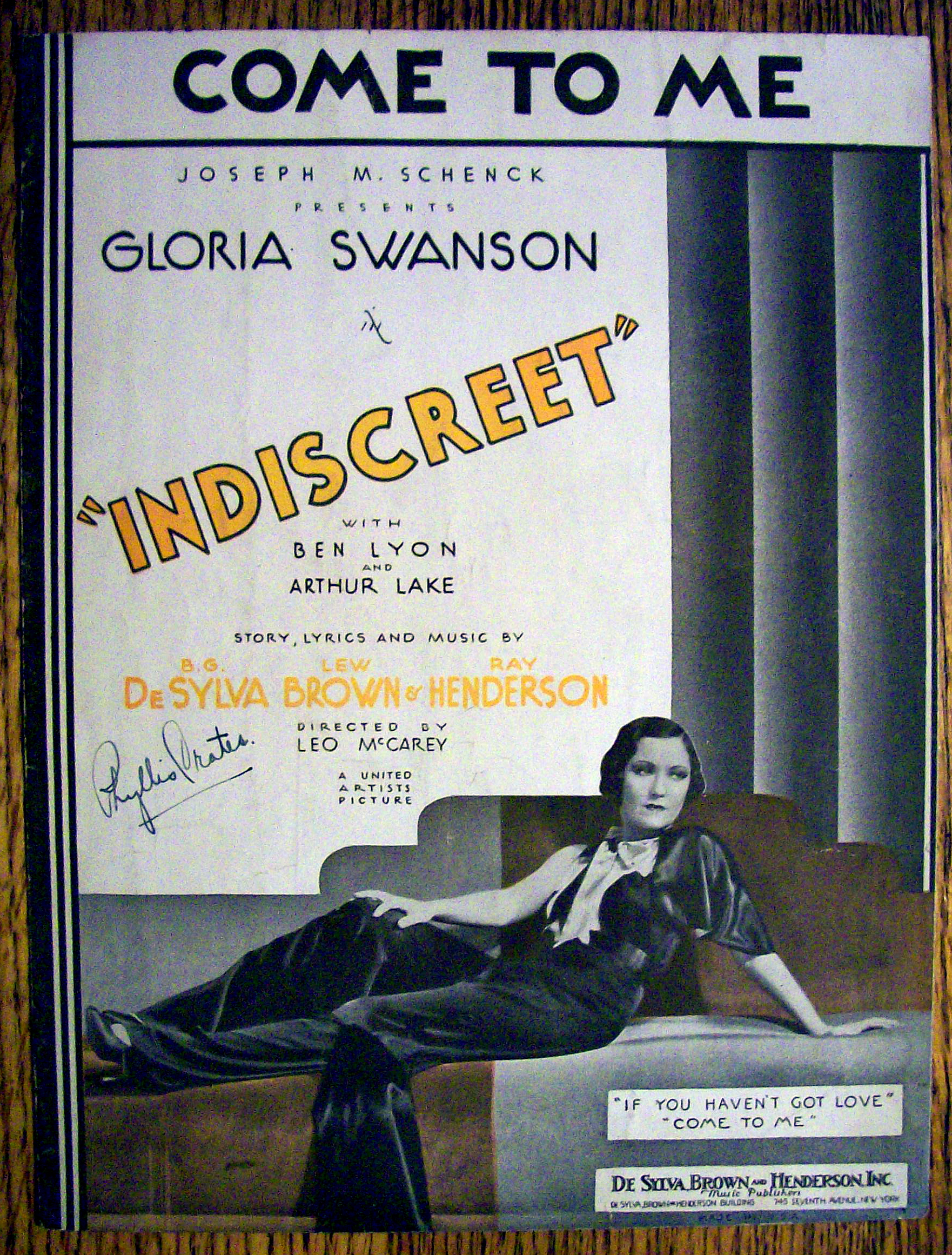 Sheet Music For 1931 Come To Me