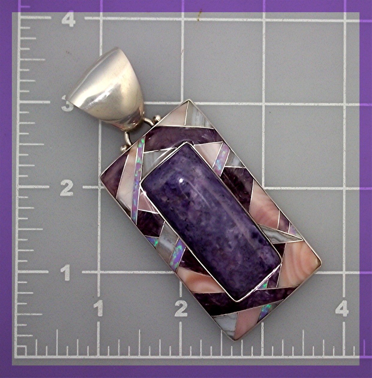 Pendant Opal Russian Charoite Mother Pearl Sterling Sil