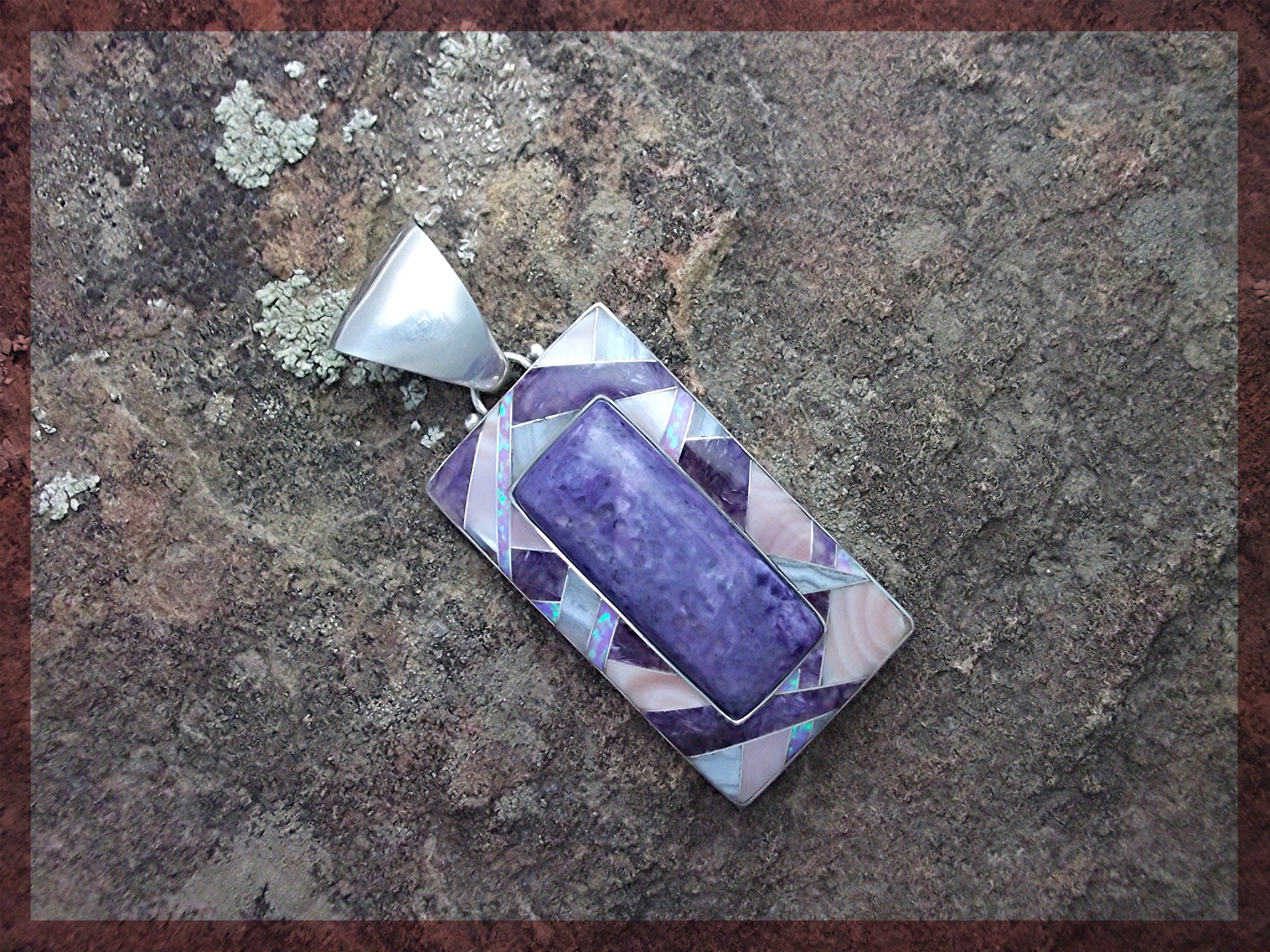 Pendant Opal Russian Charoite Mother Pearl Sterling Sil