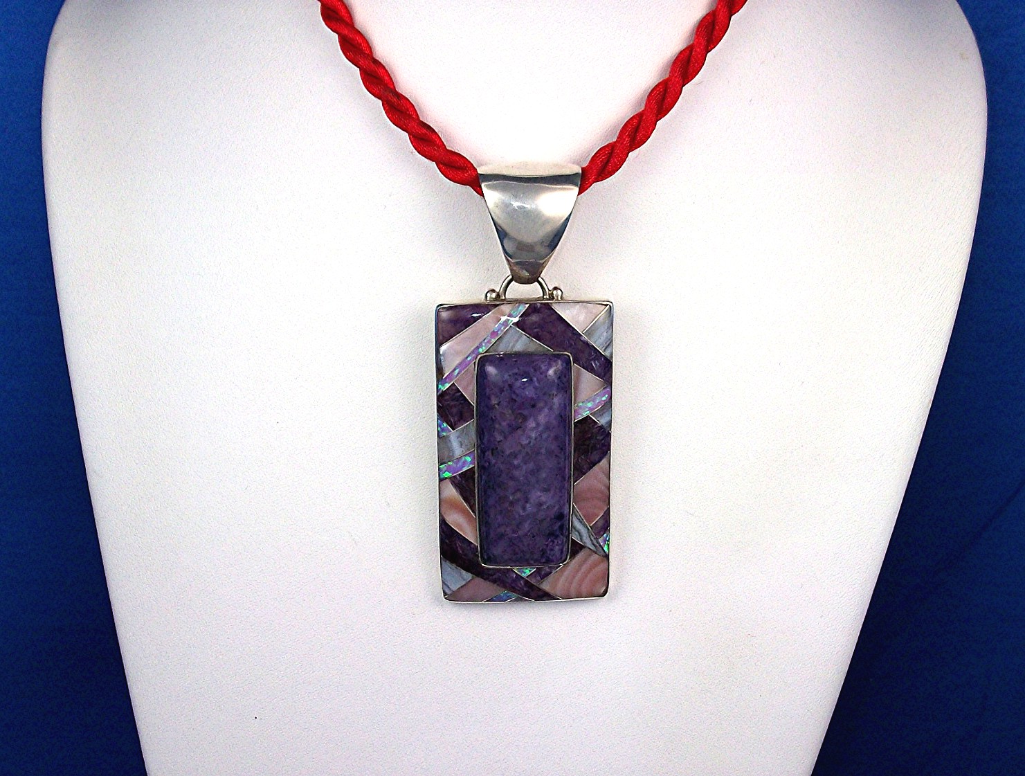 Pendant Opal Russian Charoite Mother Pearl Sterling Sil