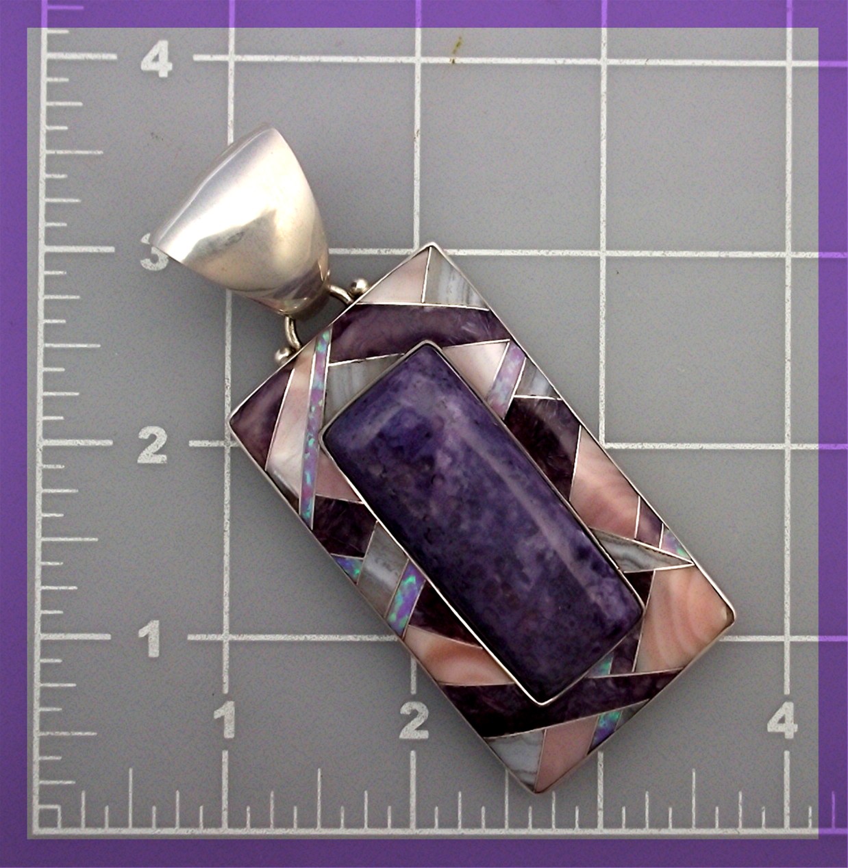 Pendant Opal Russian Charoite Mother Pearl Sterling Sil