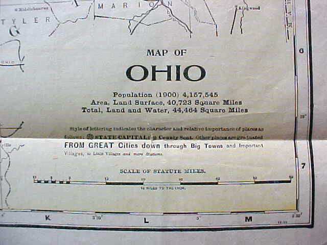 Antique Map Ohio 1901 Large Foldout