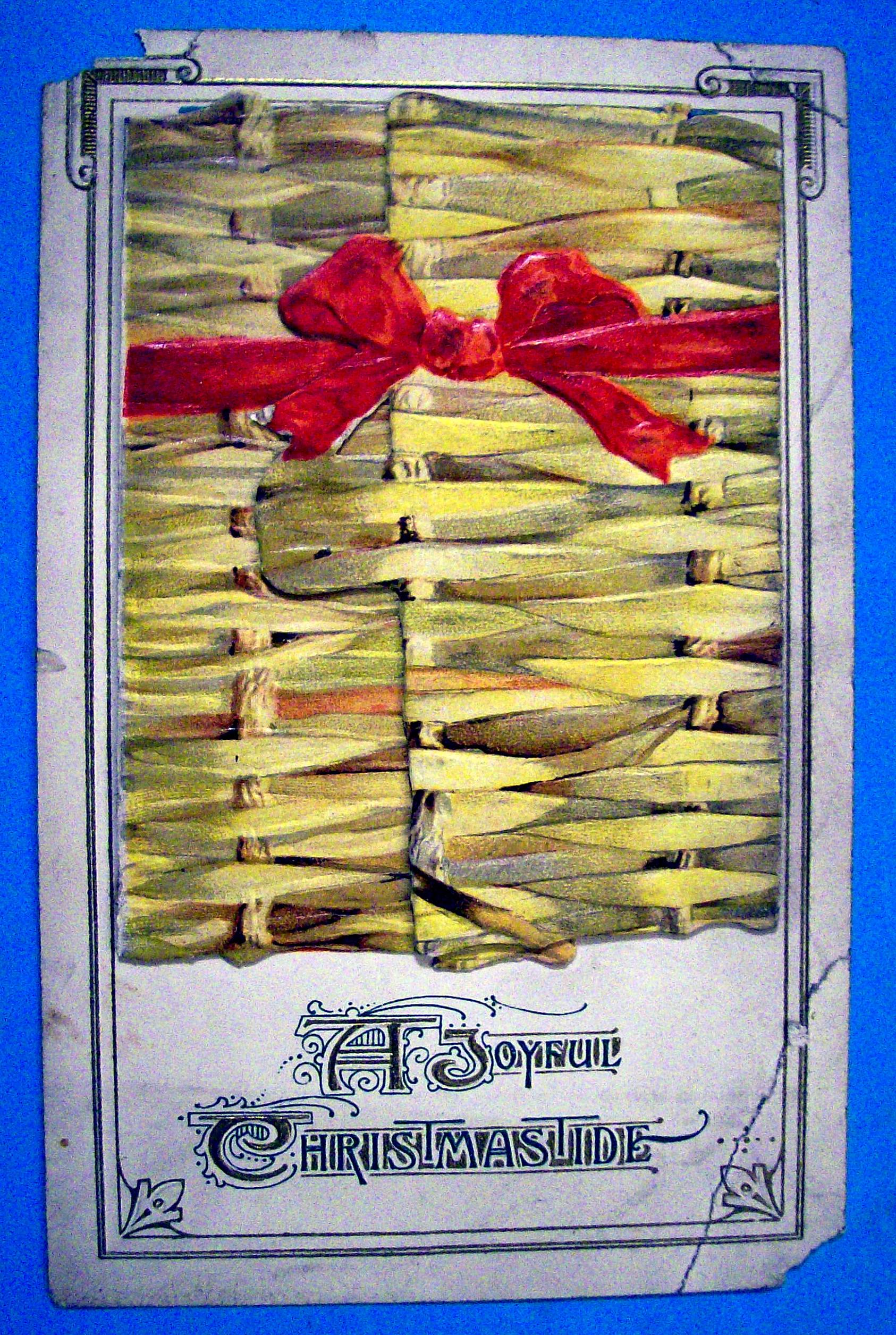 A Joyful Christmas Tide Postcard w/Santa Behind Window