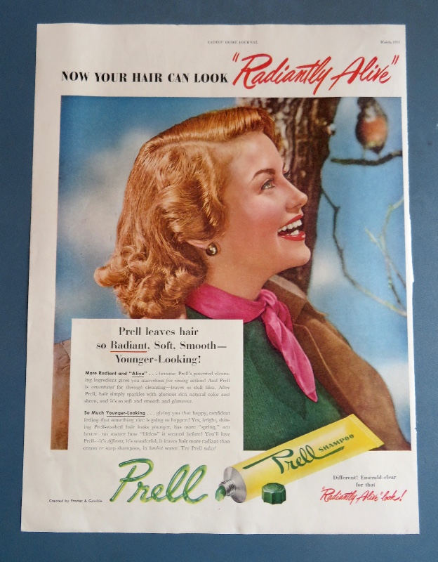 1951 Prell Shampoo With Lovely Red Haired Woman