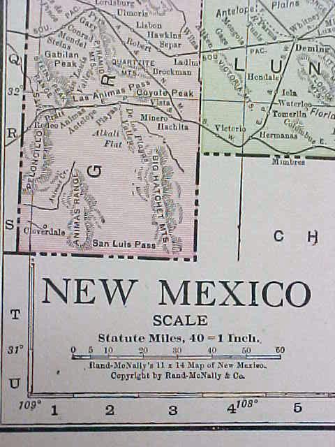 Antique Map New Mexico Colorado 1917 Rand McNally