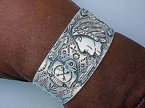 Native American Sterling Silver Indian Face Cuff