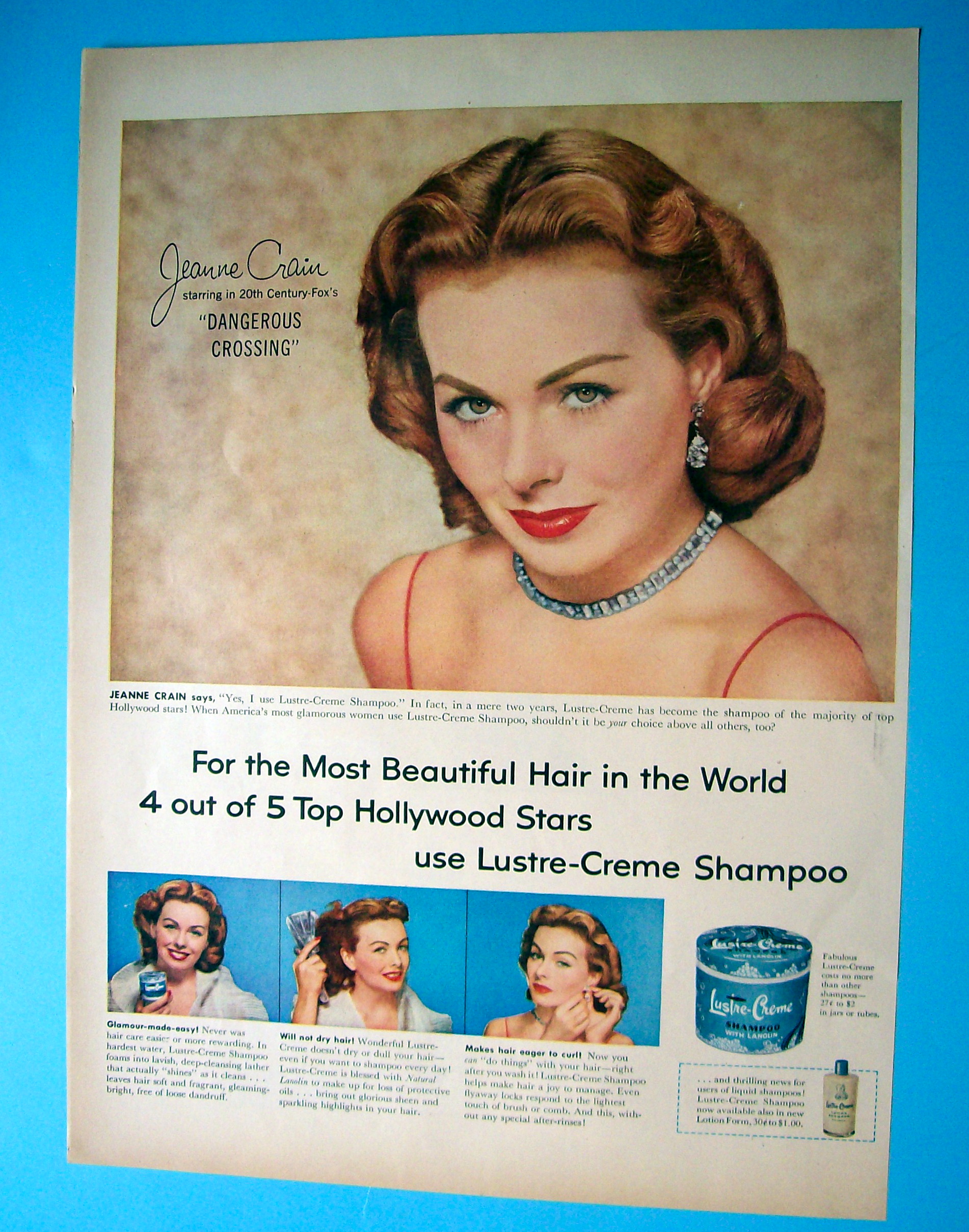 1953 Lustre Creme Shampoo with Movie Star Jeanne Crain