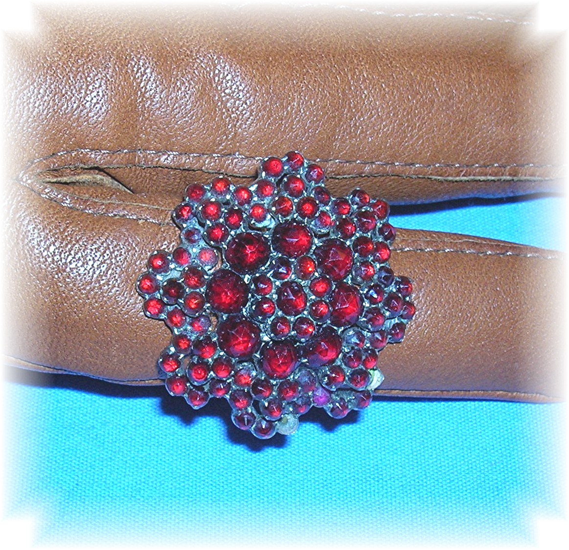 14K Gold Silver Czech Garnets Ring 1940s
