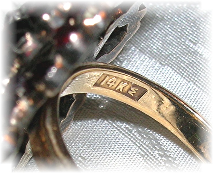 14K Gold Silver Czech Garnets Ring 1940s