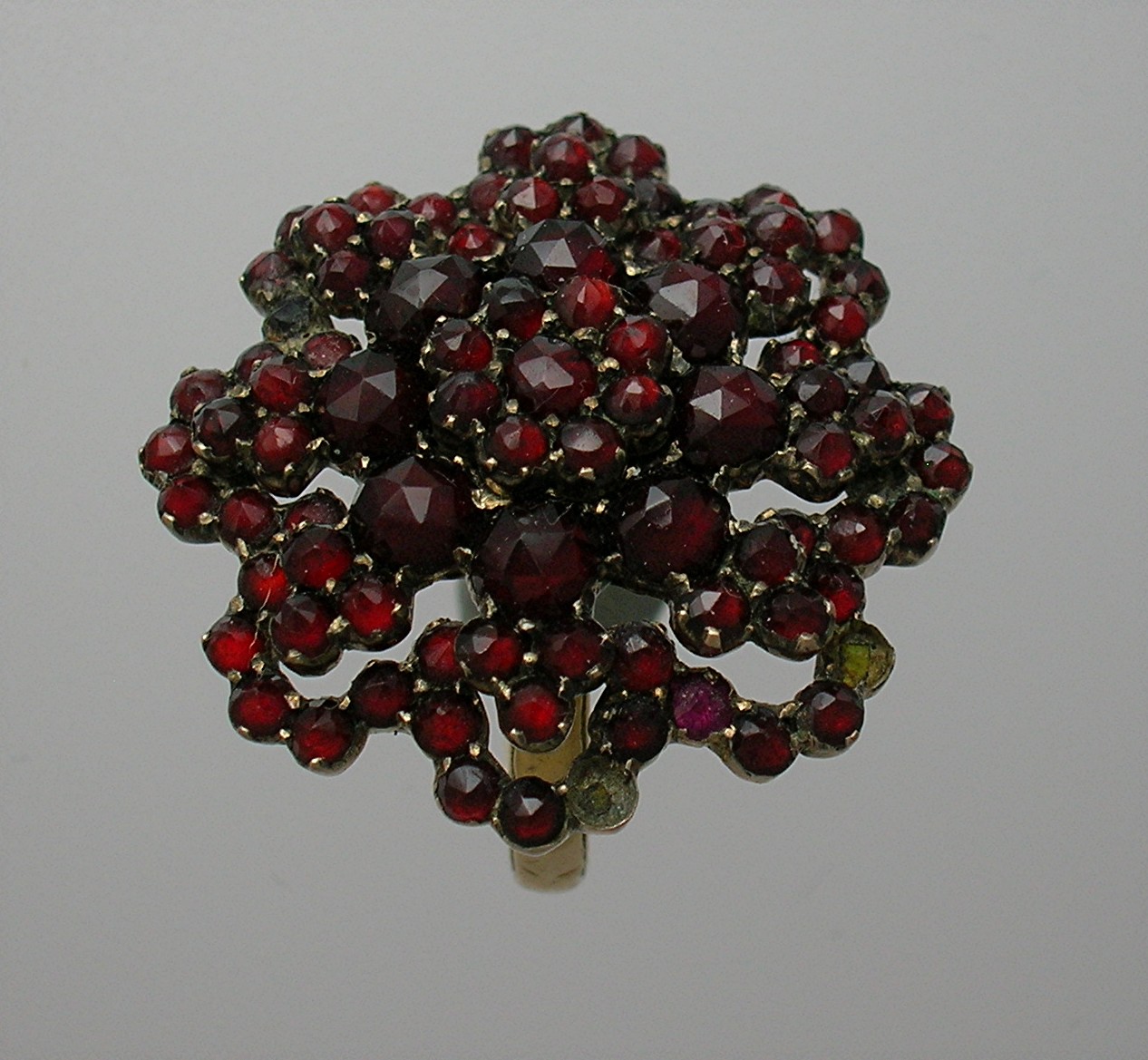 14K Gold Silver Czech Garnets Ring 1940s