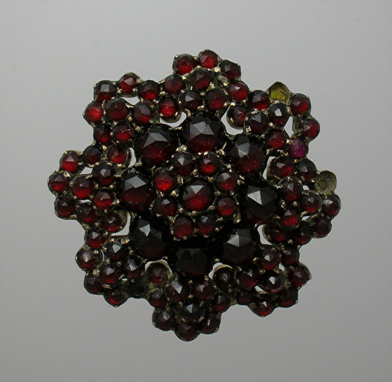 14K Gold Silver Czech Garnets Ring 1940s