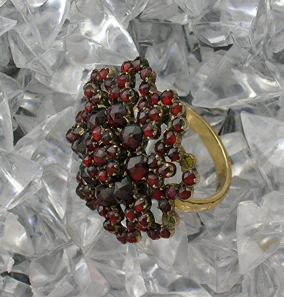 14K Gold Silver Czech Garnets Ring 1940s
