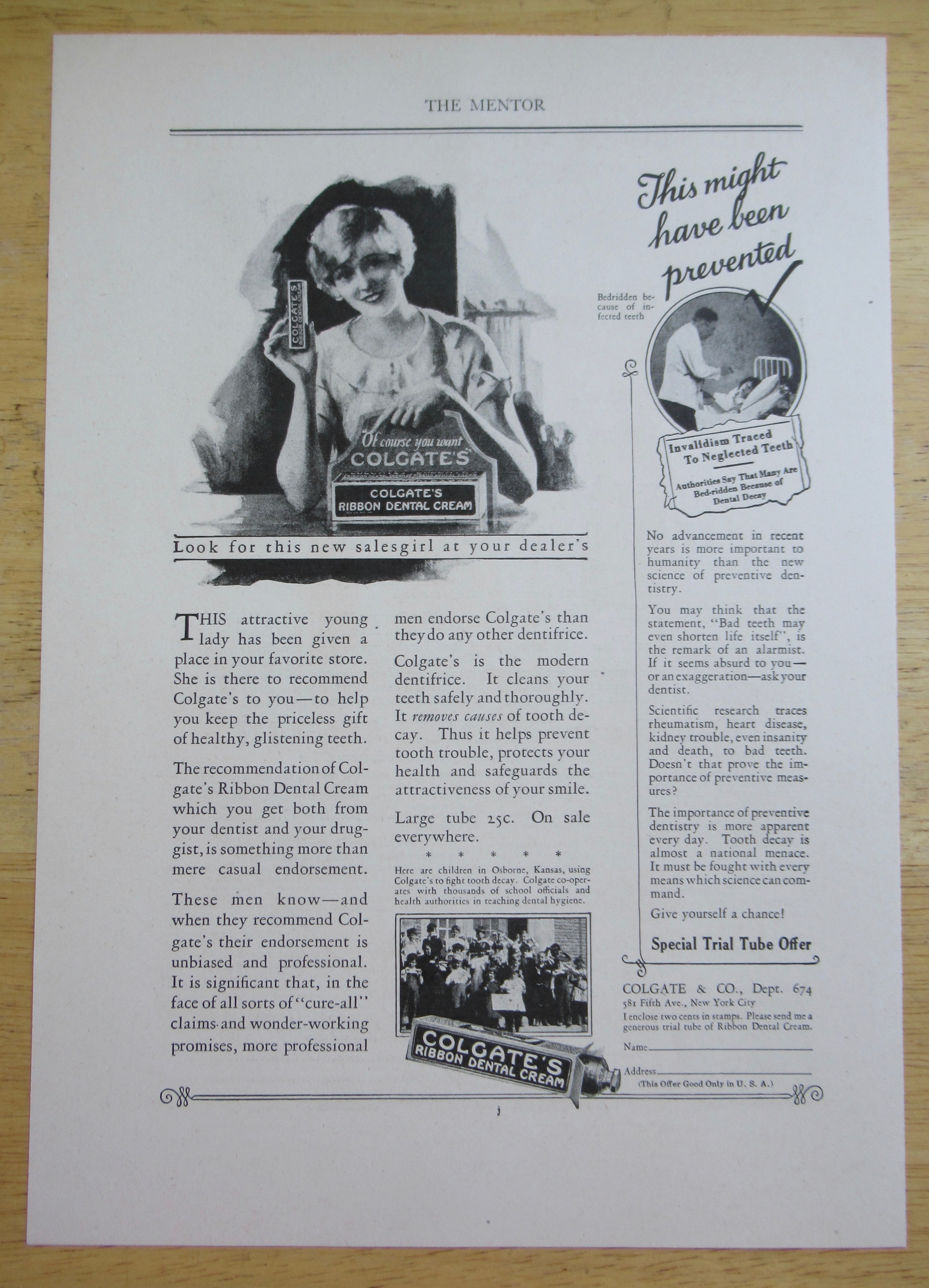 1926 Colgate Ribbon Dental Cream with Woman Smiling