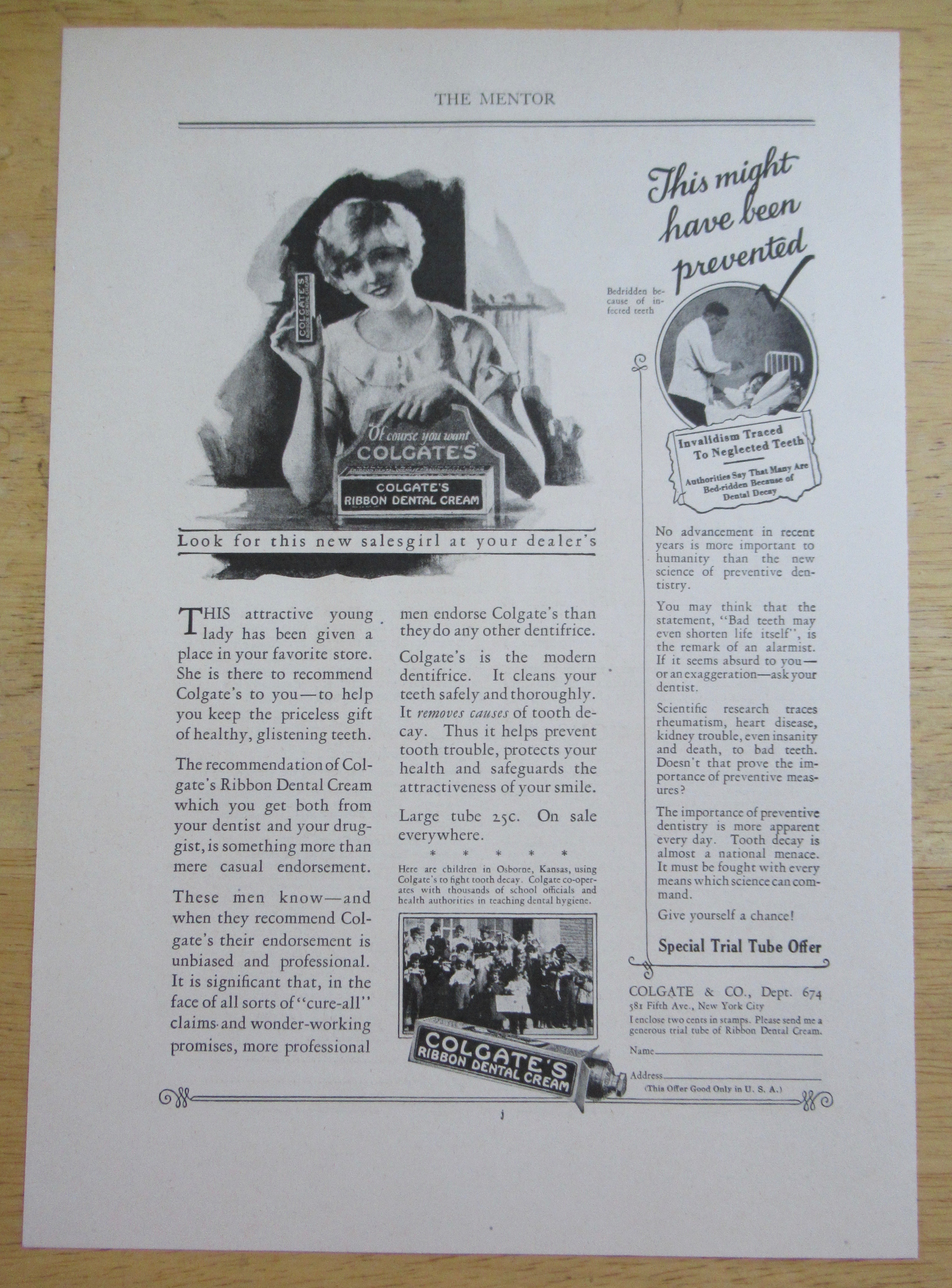 1926 Colgate Ribbon Dental Cream with Woman Smiling