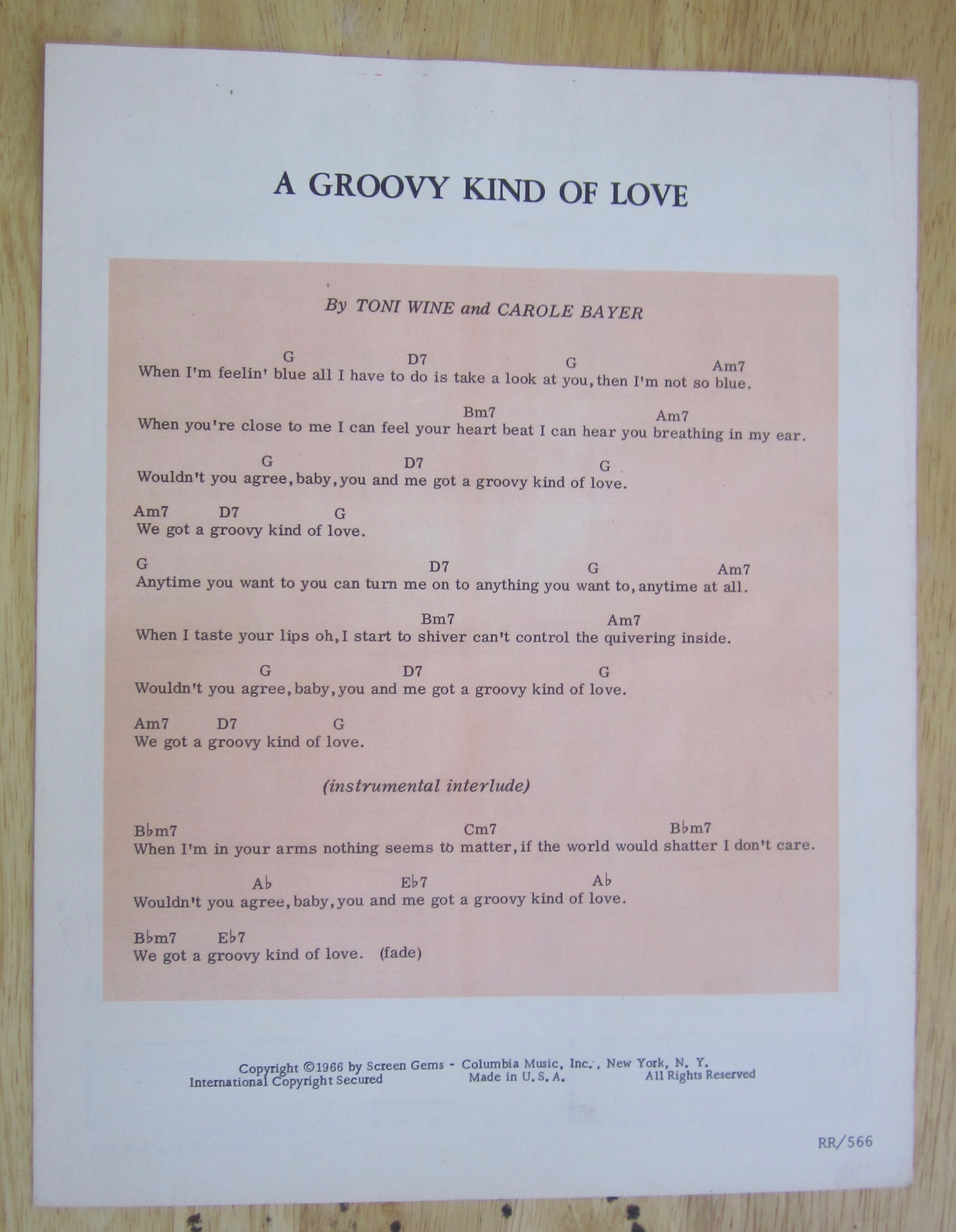 1966 A Groovy Kind Of Love Sheet Music