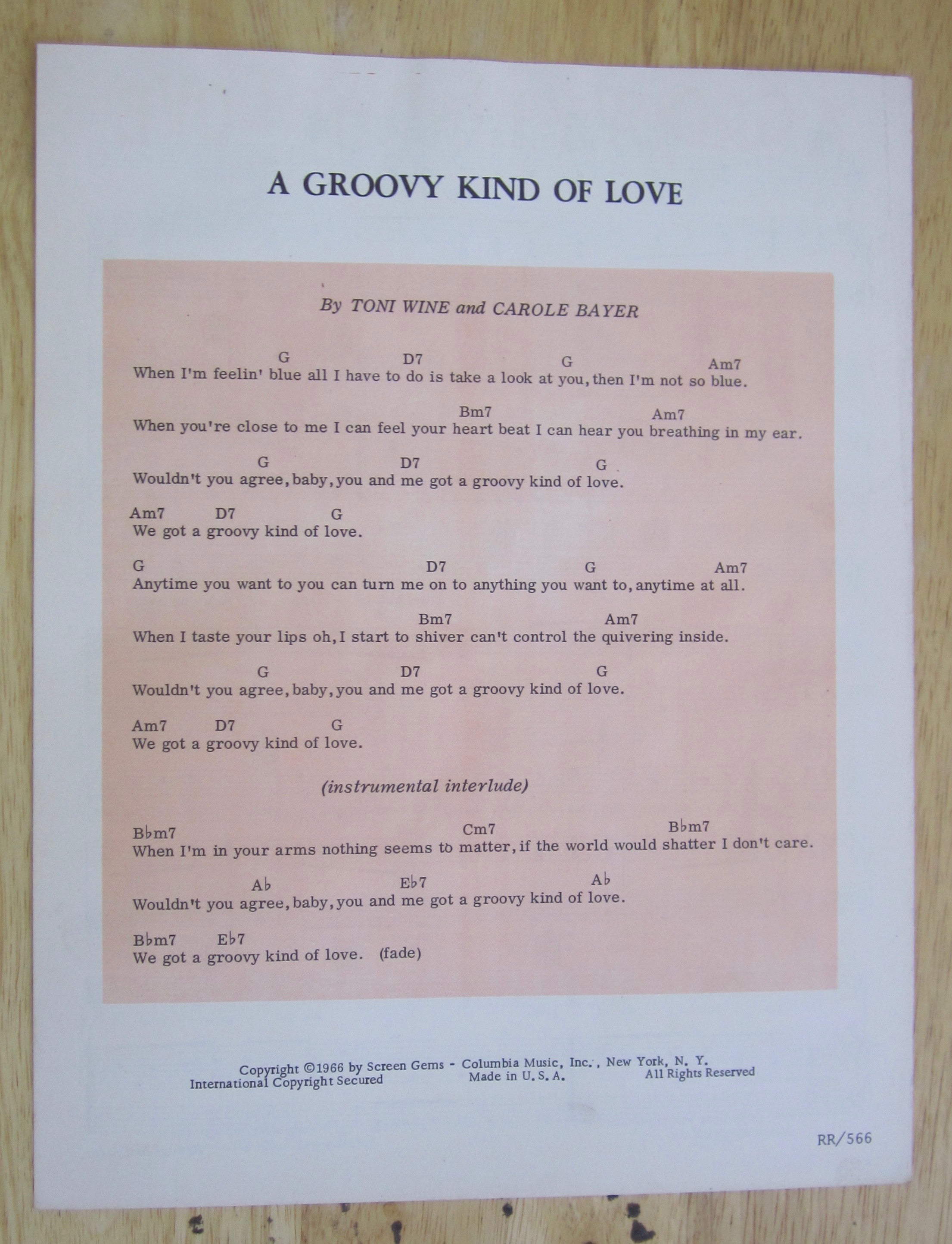 1966 A Groovy Kind Of Love Sheet Music