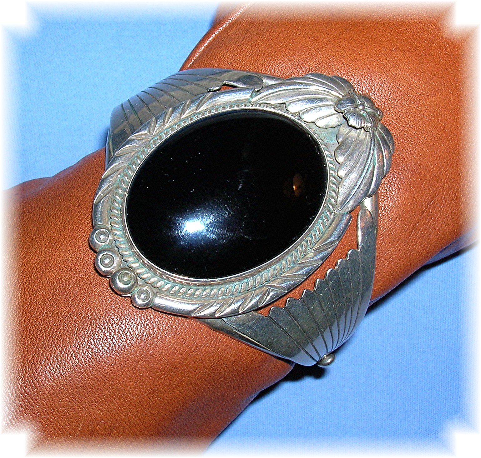 Carol Felley Sterling Silver Onyx Cuff Santa Fe Style