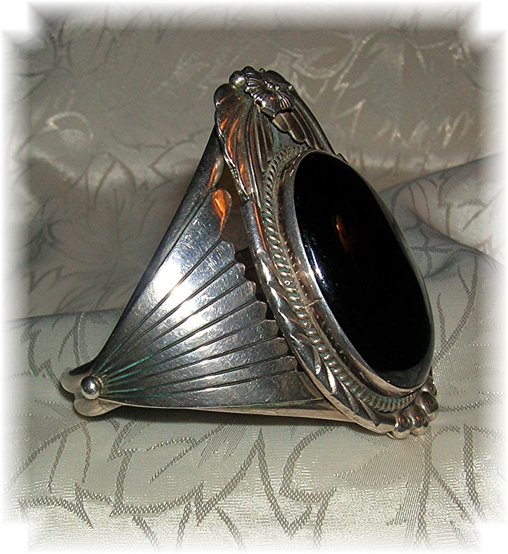 Carol Felley Sterling Silver Onyx Cuff Santa Fe Style