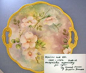 China Hand Painted Cake Plate with Handles Flowers