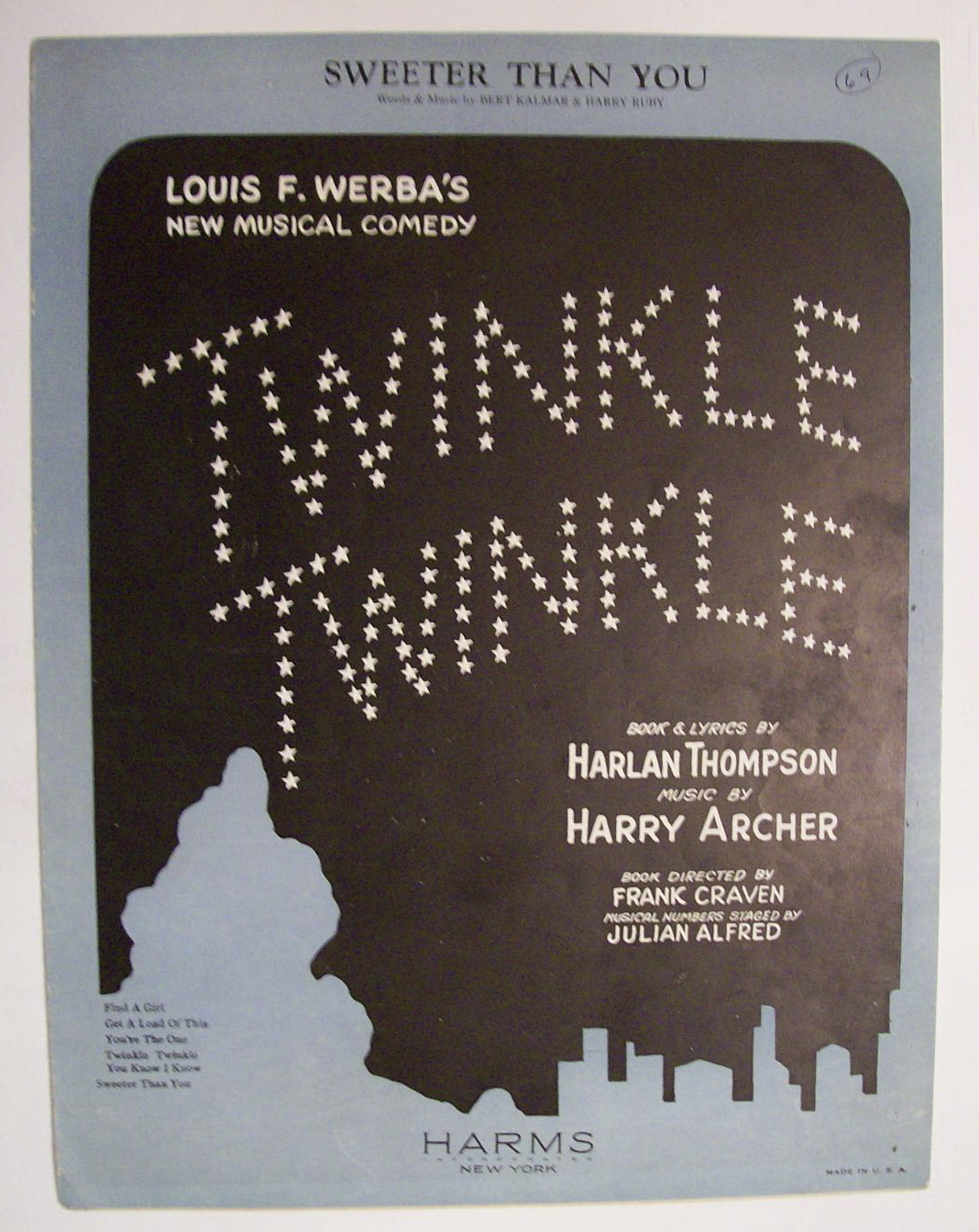 Sheet Music For 1926 Twinkle Twinkle