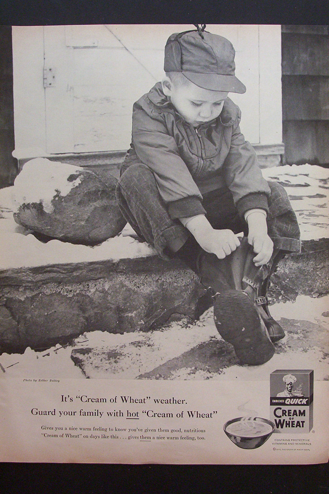 1957 Quick Cream Of Wheat w/Little Boy Putting on Boots
