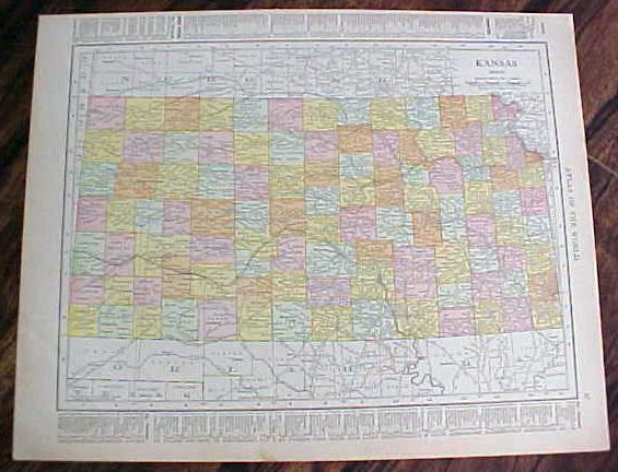 Antique Map Kansas Nebraska 1912