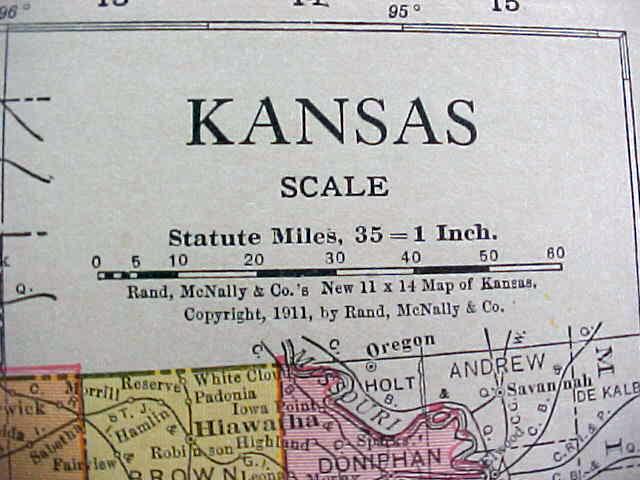 Antique Map Kansas Nebraska 1912