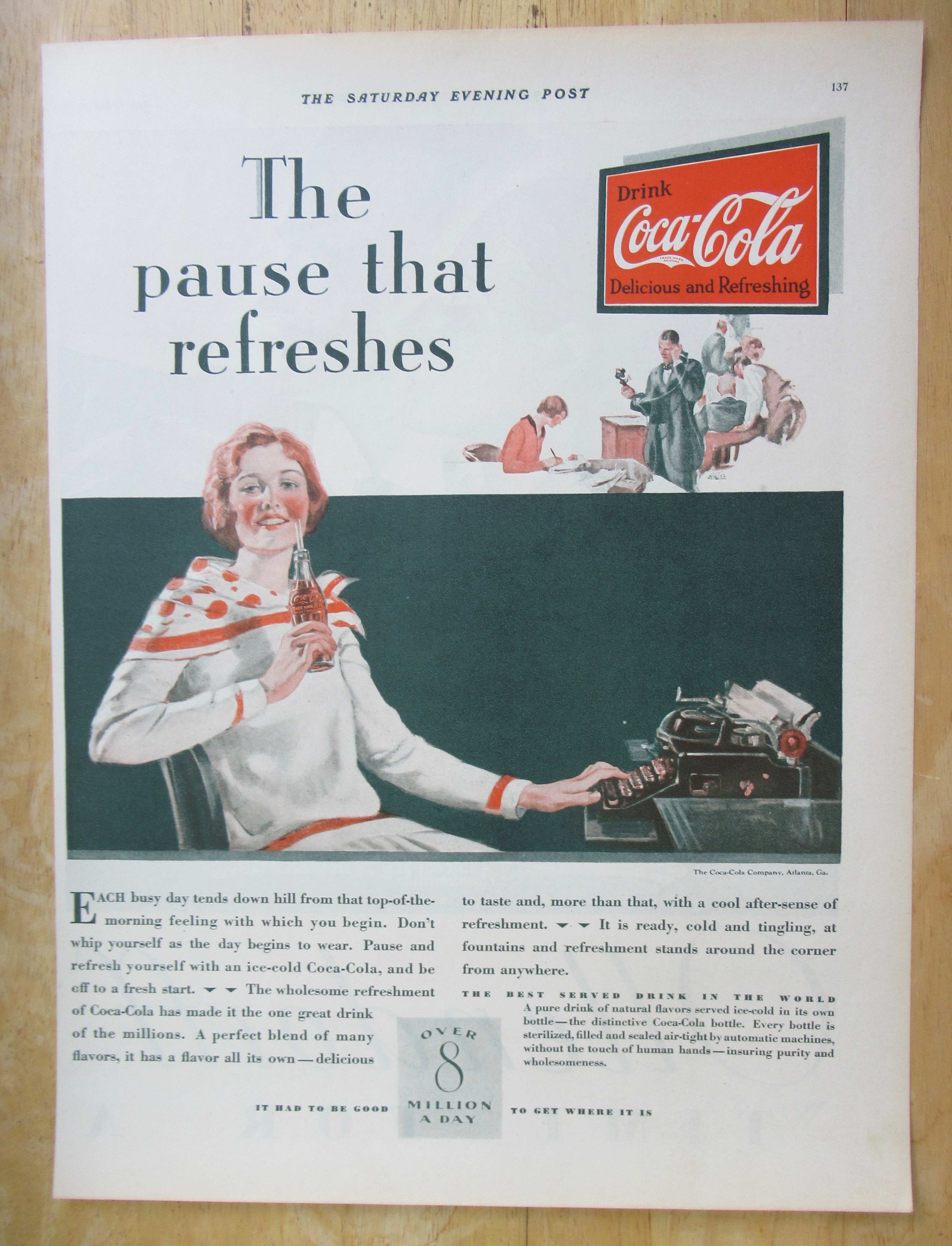 1929 Coca Cola (Coke) with Woman Taking A Break