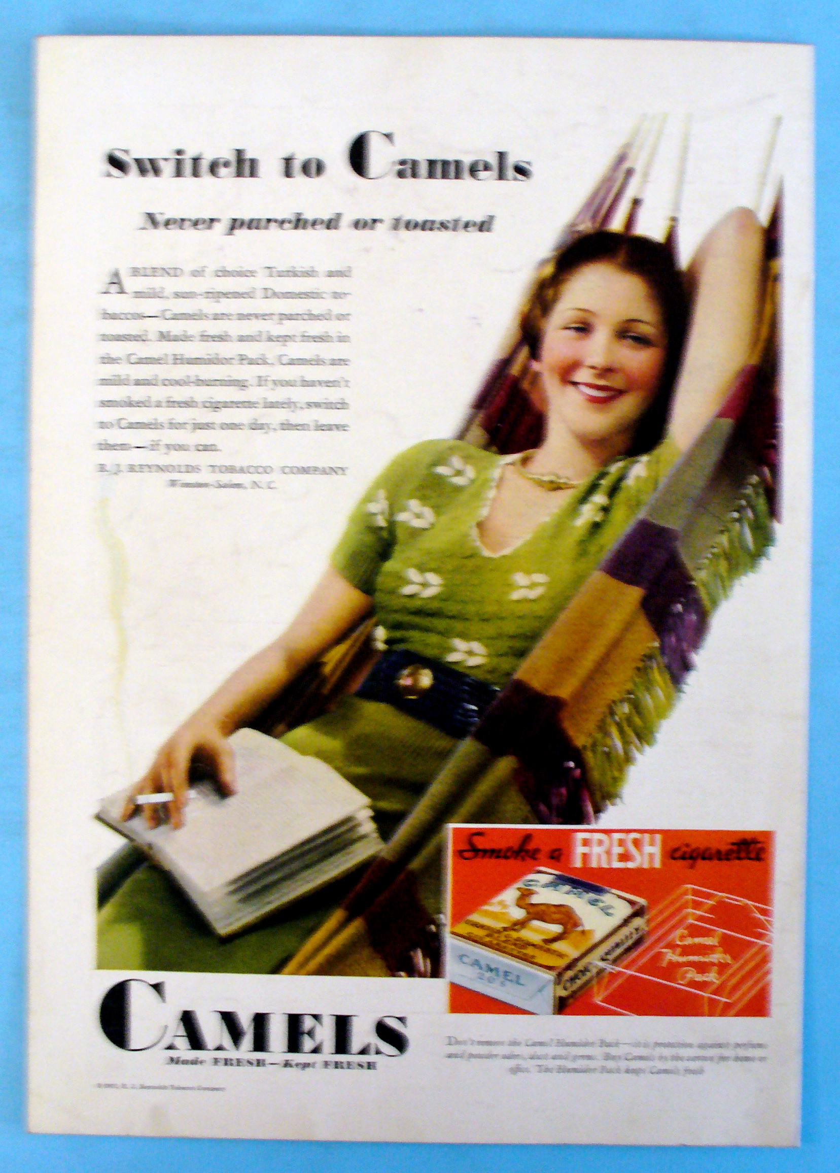 1932 Camel Cigarettes w/Woman Laying on Hammock