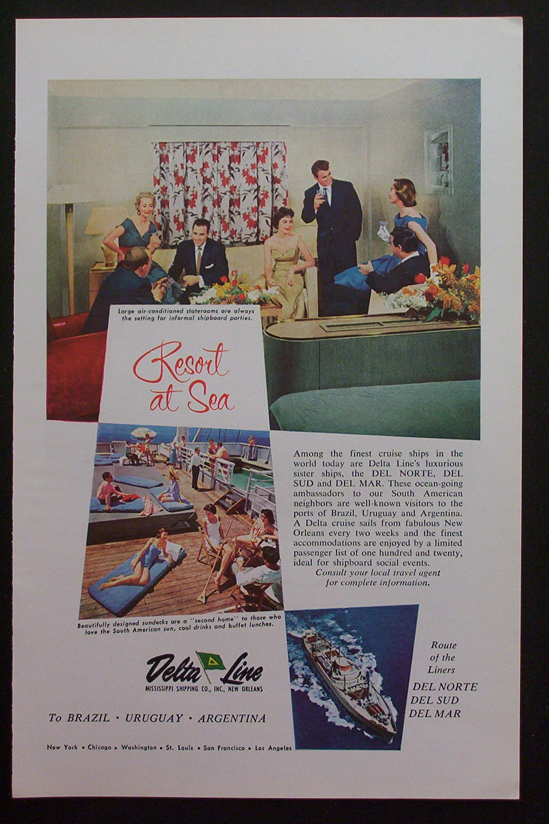 1959 Delta Line with People Talking in Stateroom