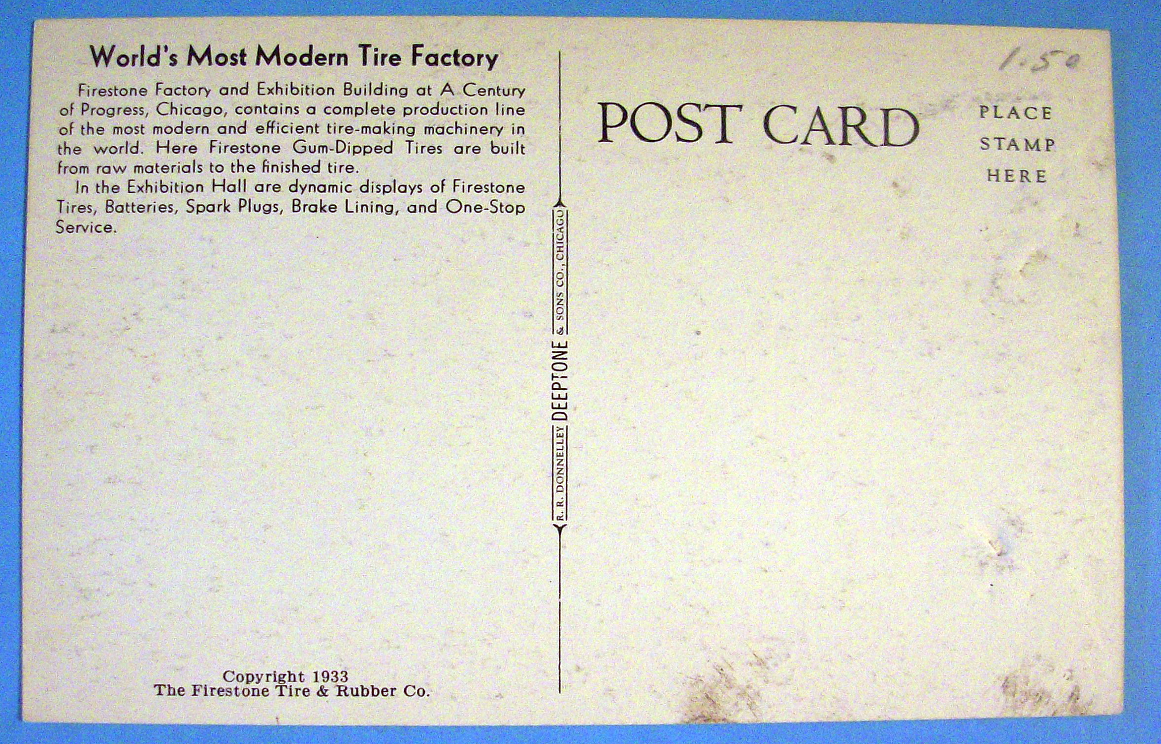 Firestone Factory & Exhibition Bldg Postcard-Chgo Fair