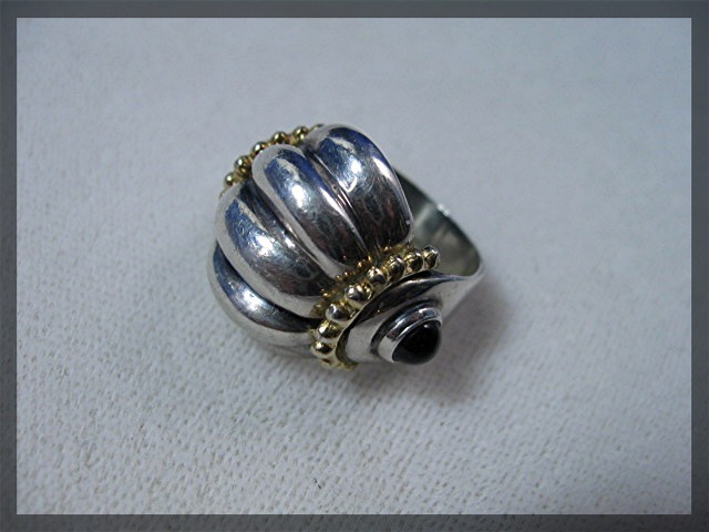 Ring Sterling Silver Gold  Black Onyx  Elli Margette