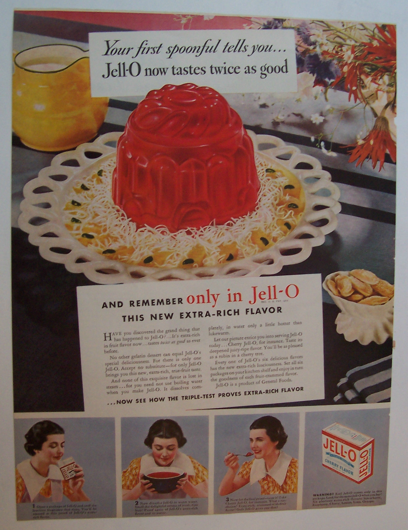 1935  Jell - O  Cherry  Flavor  Gelatin  Dessert